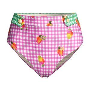 Farm Rio Women's Mix Picnic Bikini Bottom Pink Gingham Fruit Size X-Large NWT